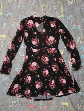 Joe Boxer Black Floral Fit-and-Flare Dress with Pink Roses